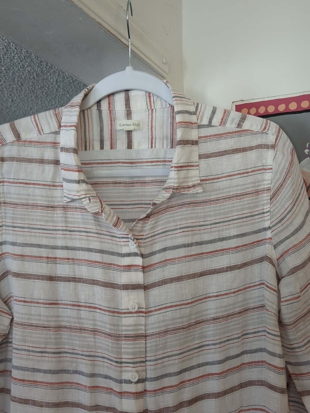 GARNET HILL Linen Tunic Shirt Lagenlook Coastal Grandma Button Down L